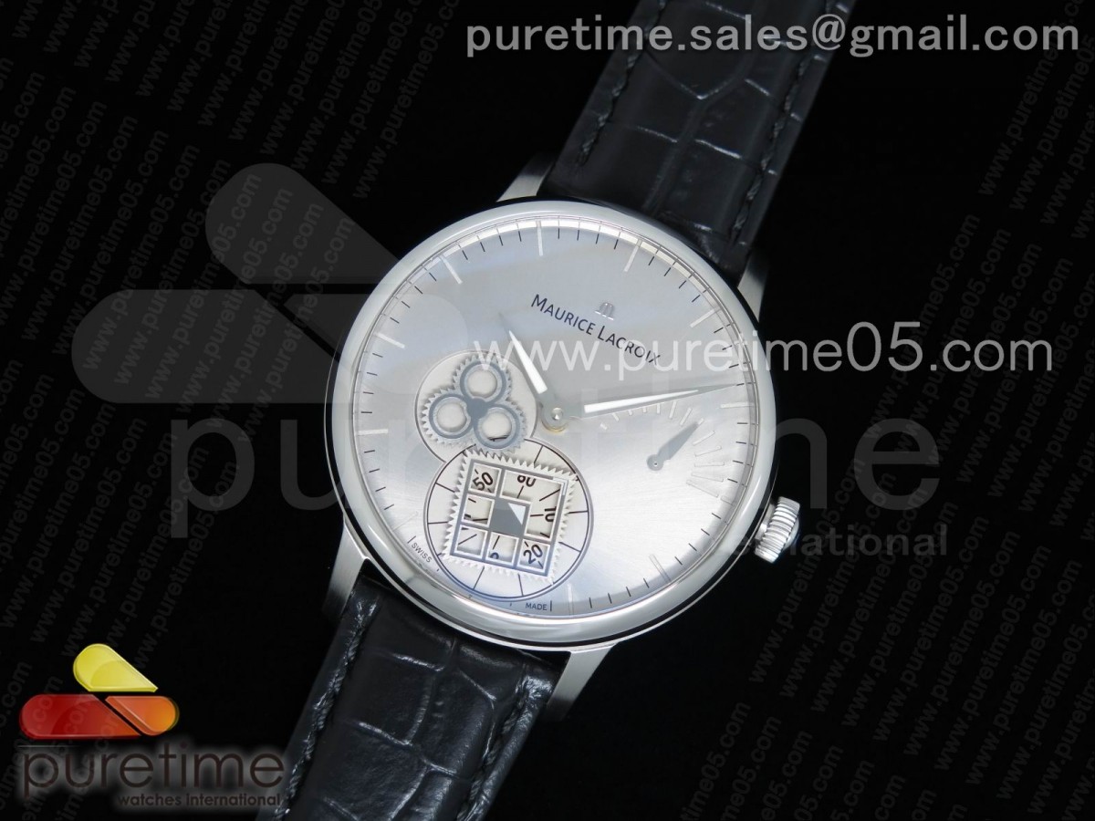 모리스라크로아 스퀘어 휠 실버 다이얼 Masterpiece Square Wheel SS Silver Dial on Black Leather Strap A6498