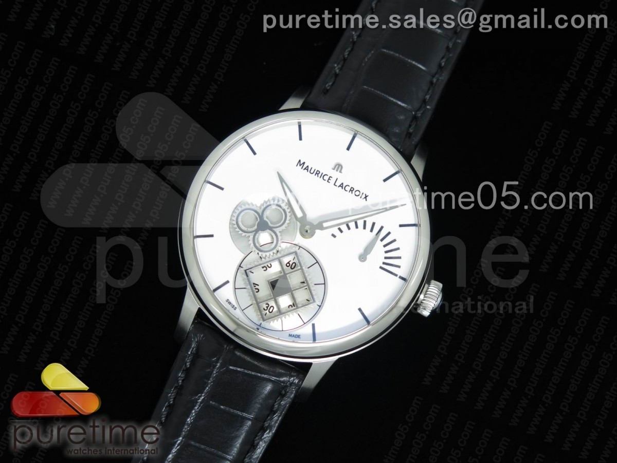 모리스라크로아 스퀘어 휠 화이트 다이얼 Masterpiece Square Wheel SS White Dial on Black Leather Strap A6498