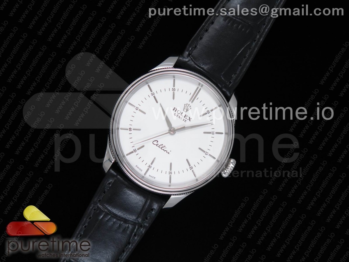 MK공장 V4 롤렉스 셀리니 타임 50509 화이트 다이얼 블랙 레더 스트랩 Cellini Time 50509 SS MKF Best Edition White Dial Sticks Marker on Black Leather Strap A3132 V4