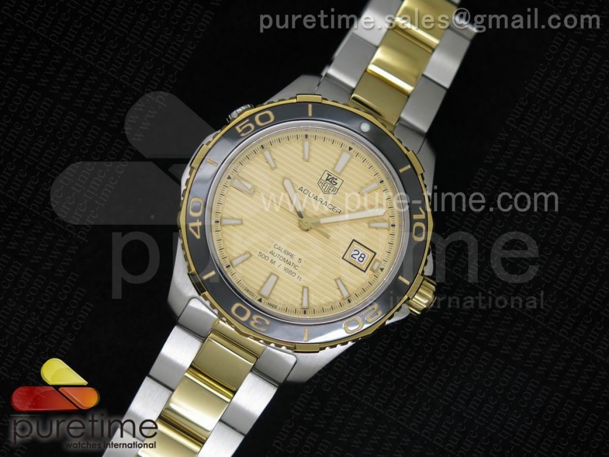 V6공장 태그호이어 아쿠아레이서 칼리버5 옐로우골드 다이얼 Aquaracer Calibre 5 SS/YG 1:1 Yellow Gold Dial on SS/YG Bracelet A2824