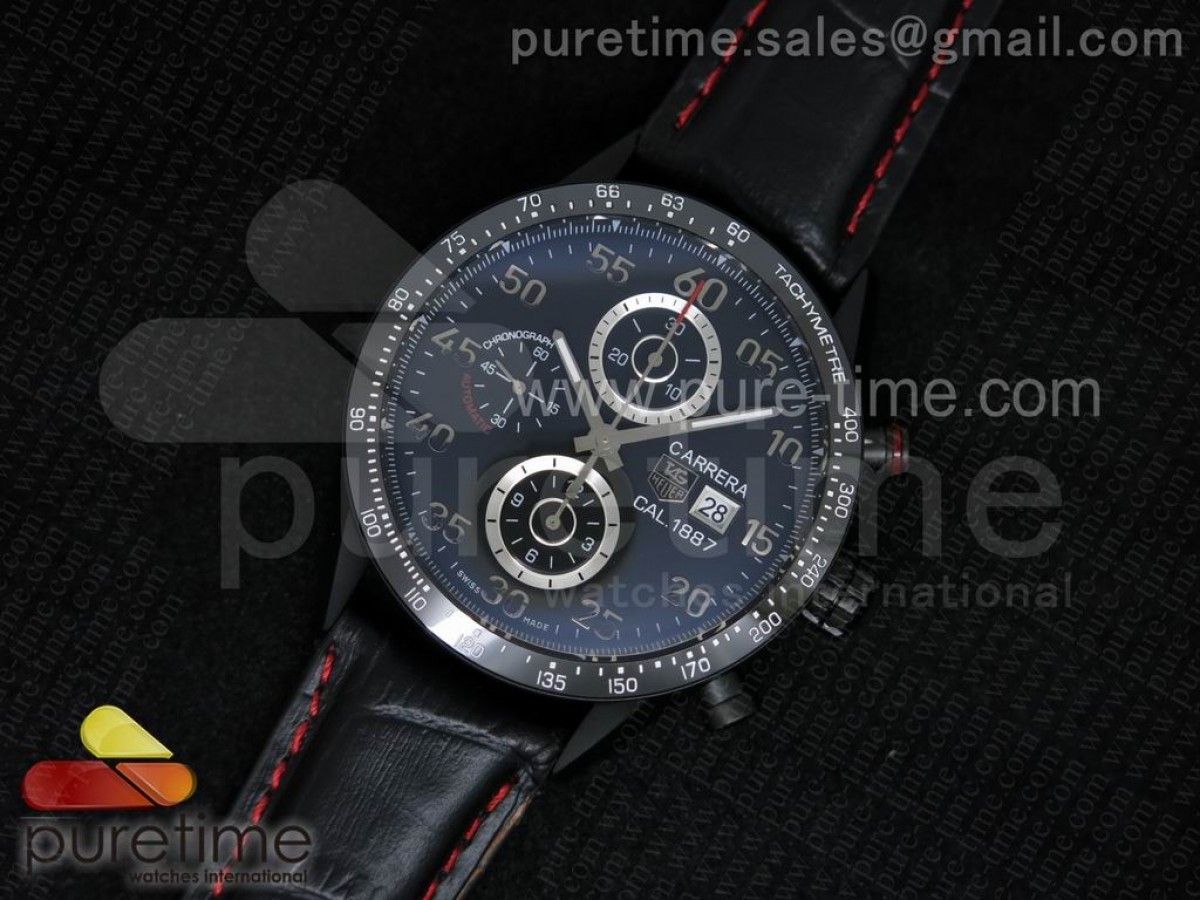 V6공장 태그호이어 까레라 CAL 1887 블랙 다이얼 블랙 레더 스트랩 Carrera CAL.1887 PVD Black Dial on Black Leather Strap A7750