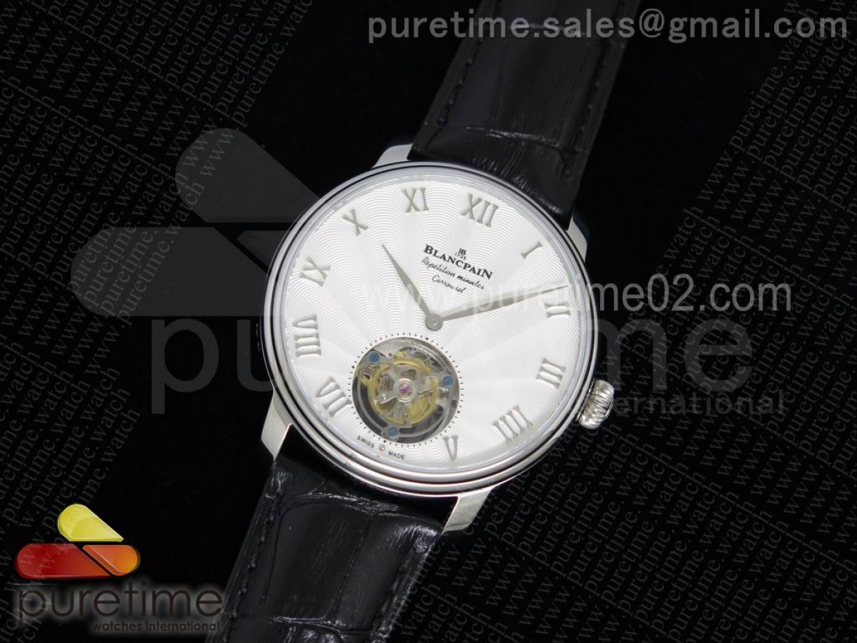 블랑팡 카루젤 뚜르비옹 화이트 다이얼 블랙 레더 스트랩 Carrousel Tourbillon SS White Dial on Black Leather Strap