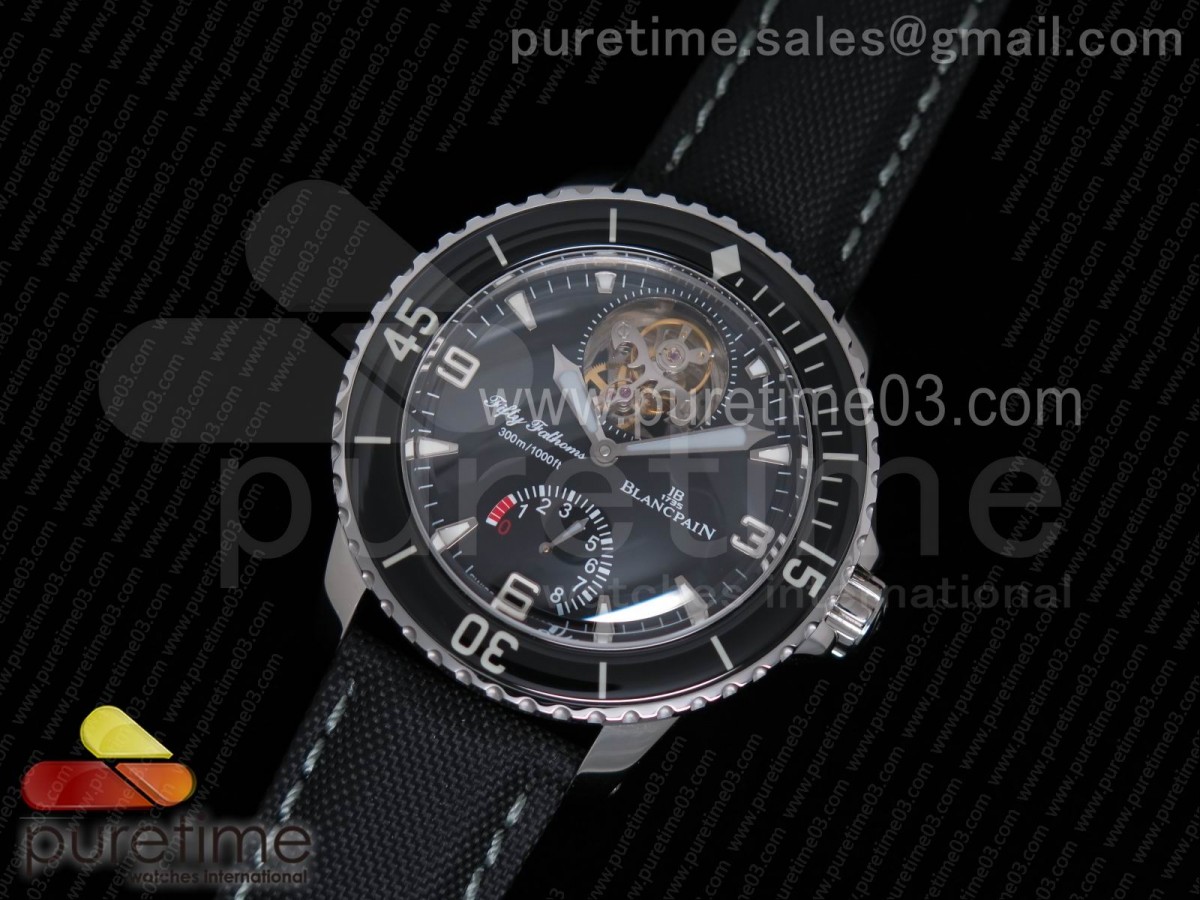 블랑팡 피프티 패덤즈 뚜르비옹 리얼 블랙 다이얼 블랙 나일론 스트랩 Fifty Fathoms Tourbillon Real PR SS Black Dial on Black Nylon Strap (Free Extra Strap)