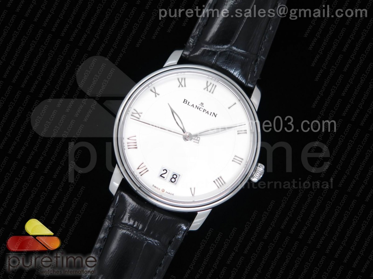 블랑팡 빌레레 그랜드 데이트 화이트 다이얼 블랙 레더 스트랩 Villeret Grande Date SS White Dial on Black Leather Strap A6950