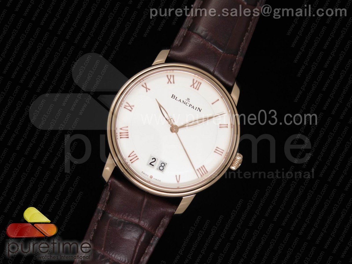 블랑팡 빌레레 그랜드 데이트 로즈골드 화이트 다이얼 브라운 레더 스트랩 Villeret Grande Date RG White Dial on Brown Leather Strap A6950