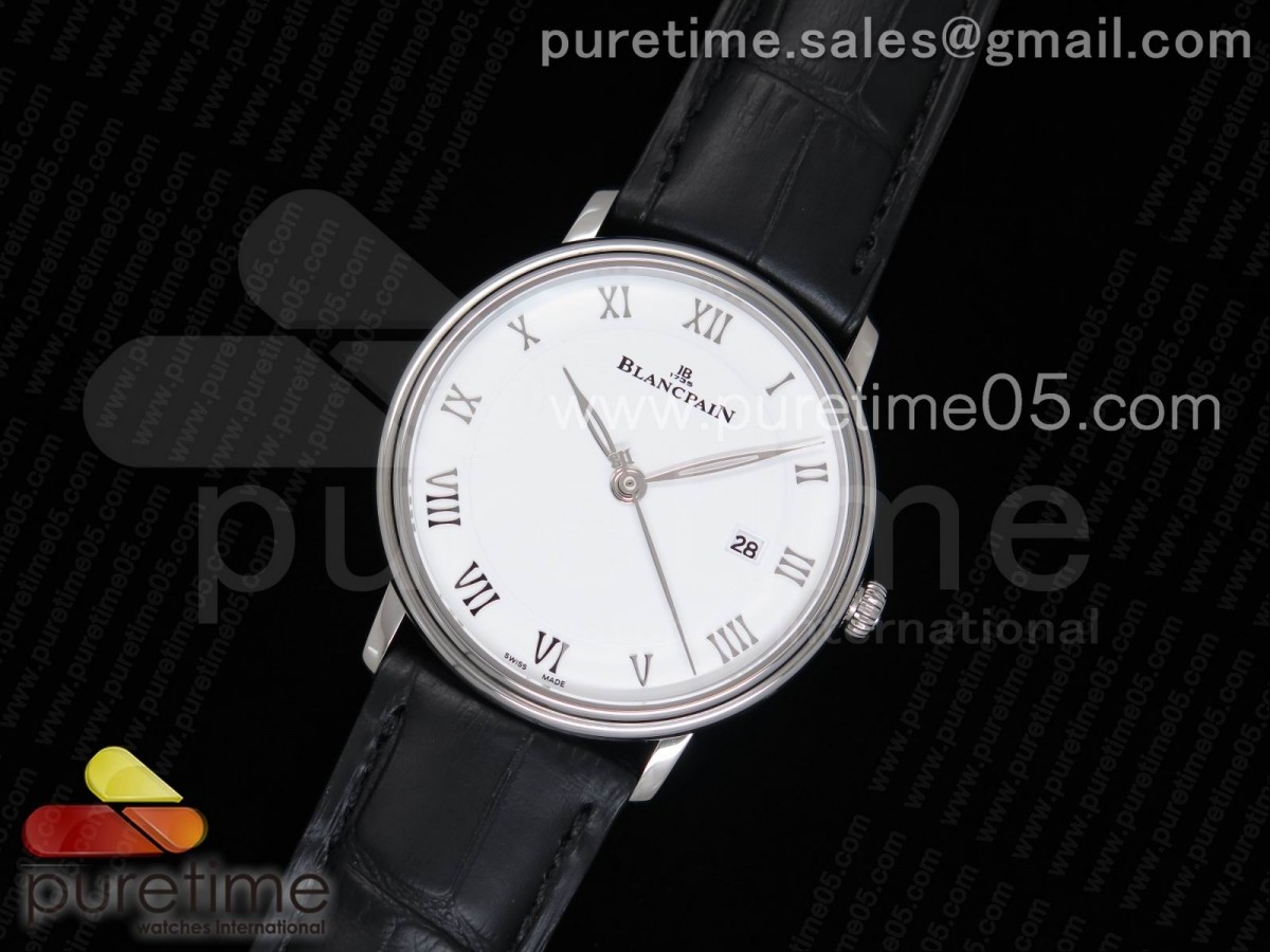 ZF공장 블랑팡 빌레레 6651 화이트 다이얼 블랙 레더 스트랩 Villeret 6651 SS ZF 1:1 Best Edition White Dial on Black Leather Strap A1151