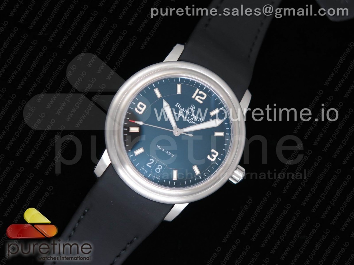 블랑팡 레만 아쿠아 렁 빅 데이트 블랙 다이얼 LEMAN Aqua Lung Big Date SS 1:1 Best Edition Black Dial on Black Leather Strap A6950