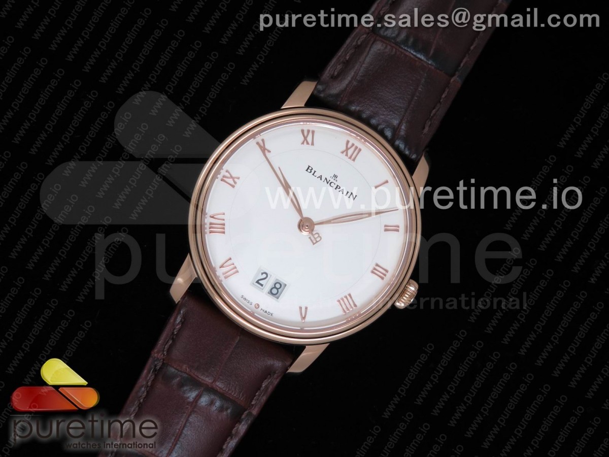 HG공장 블랑팡 빌레레 6659 빅 데이트 로즈골드 화이트 다이얼 Villeret 6669 Big Date RG V2 HG 1:1 Best Edition White Dial on Brown leather Strap A6950