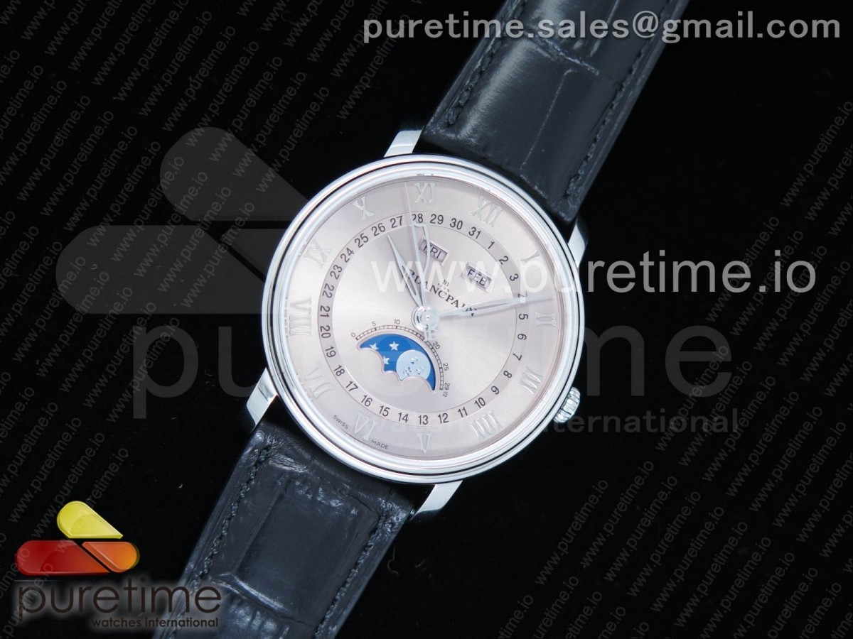 OM공장 블랑팡 V3 빌레레 6654 컴플레케이티드 샴페인 다이얼 Villeret 6654 SS Complicated Function OMF 1:1 Best Edition Champagne Dial on Black Leather Strap A6654 V3