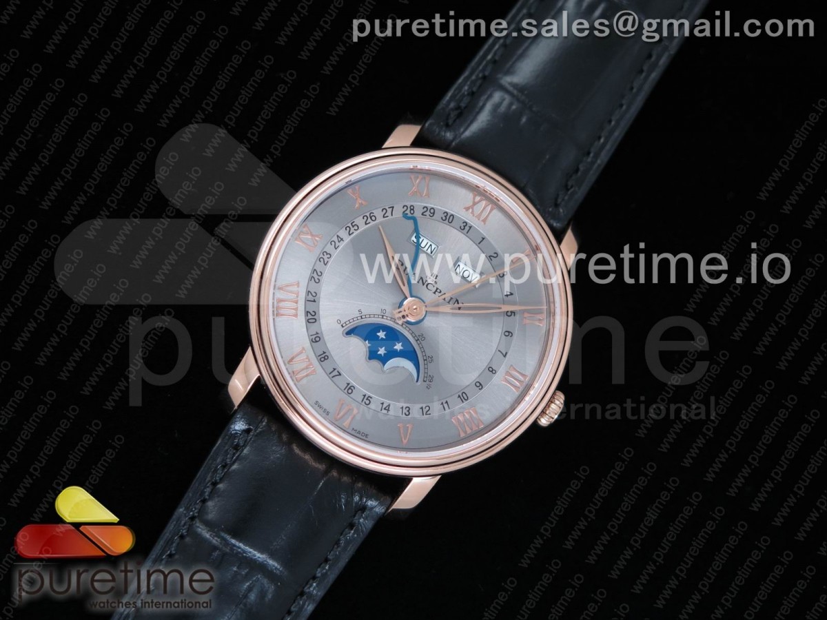 OM공장 블랑팡 V3 빌레레 6654 로즈골드 컴플레케이티드 그레이 다이얼 Villeret 6654 RG Complicated Function OMF 1:1 Best Edition Gray Dial on Black Leather Strap A6654 V3