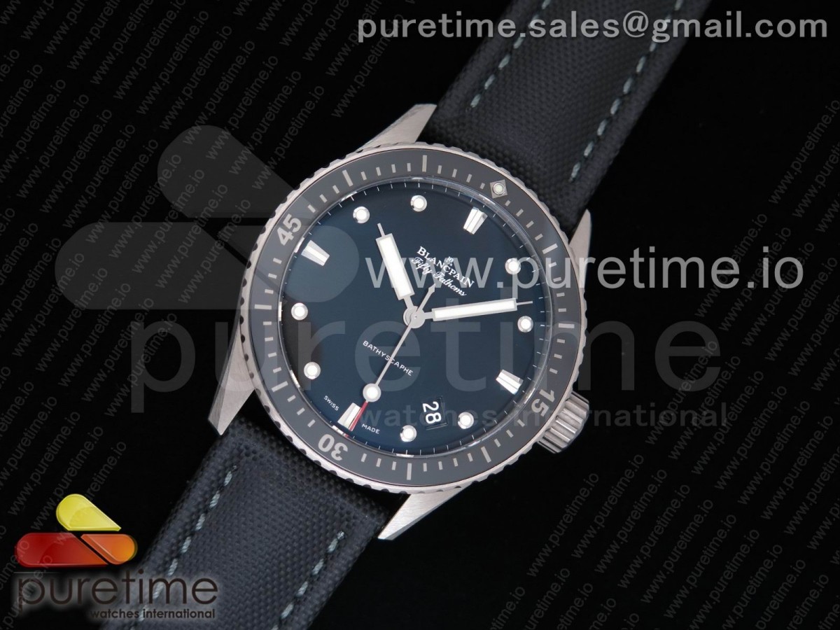 GF공장 블랑팡 피프티패덤즈 바티스카프 43MM 블랙 다이얼 Fifty Fathoms Bathyscaphe 43mm SS GF 1:1 Best Edition Black Dial on Sail-canvas Strap A1315