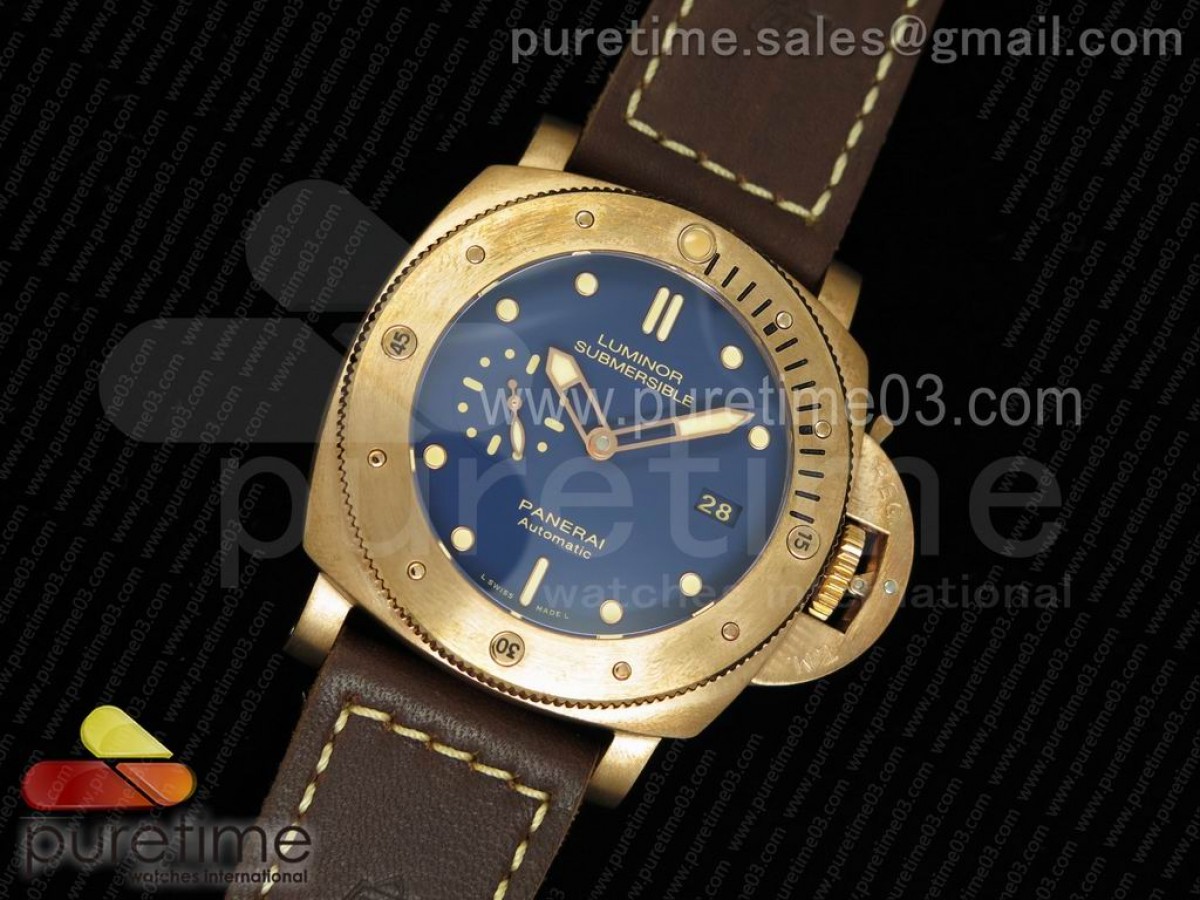 XF공장 파네라이 PAM671 T 브론즈 라이트 블루 다이얼 브라운 레더 스트랩  PAM671 T Bronzo Lite XF Best Edition Blue Dial on Dark Brown Leather Strap P.9010