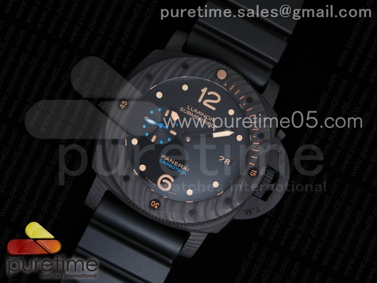 VS공장 V3 파네라이 PAM616 카보덱 블루 로고 블랙 러버스트랩 PAM616 Carbotech VSF Best Edition on Blue Logo Black Rubber Strap P.9000 Super Clone V3 (Free Leather Strap)