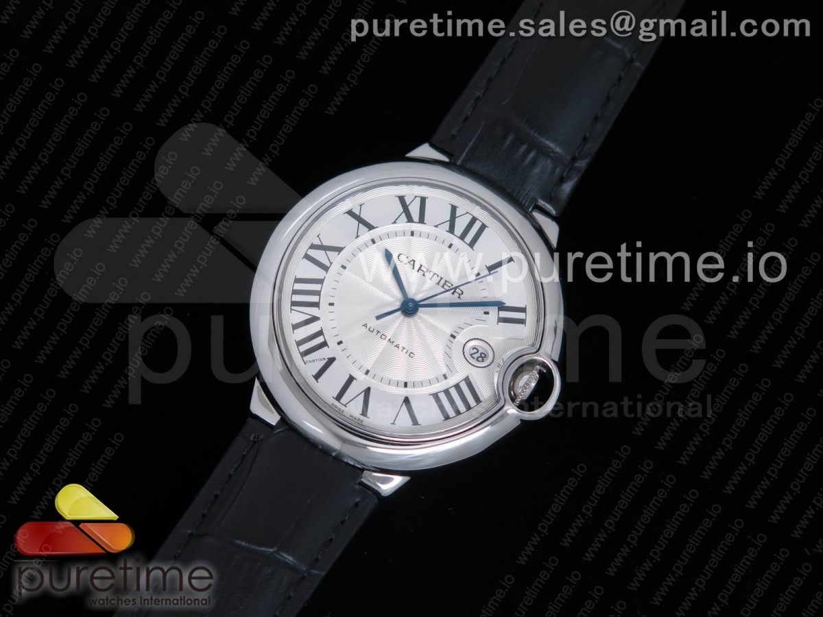 JF공장 까르띠에 발롱블루 드 42MM 화이트 텍스처드 다이얼 Ballon Bleu 42mm SS JF 1:1 Best Edition White Textured Dial on Black Leather Strap MIYOTA 9015