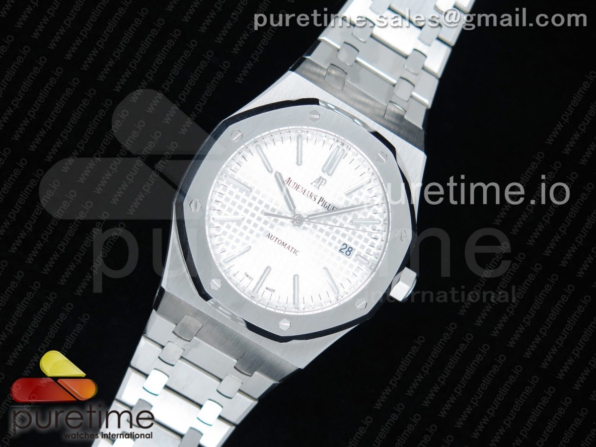JF오데마피게 로얄오크 15400 41MM V5 Royal Oak 41mm 15400 SS JF 1:1 Best Edition White Textured Dial on SS Bracelet A3120 V5