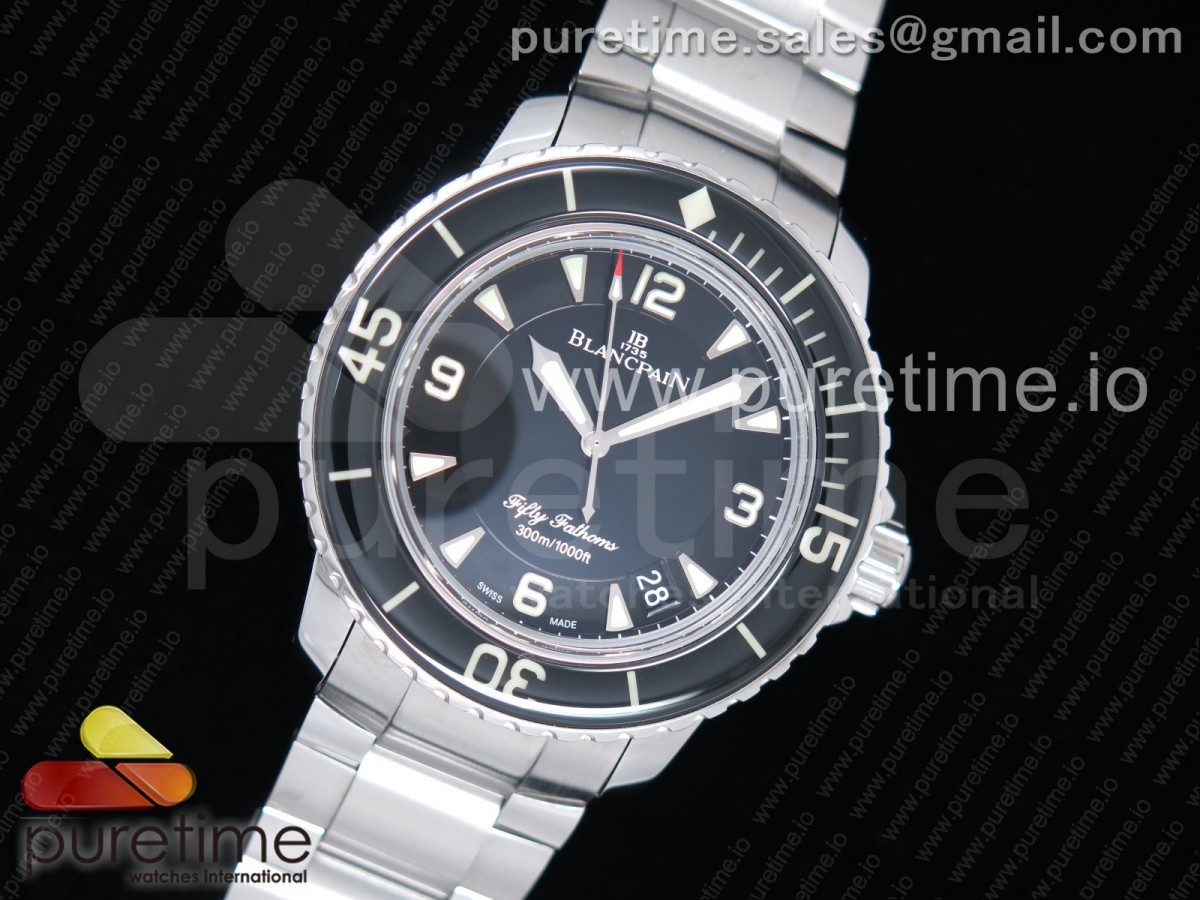 ZF공장 블랑팡 피프티패덤즈 스틸 블랙다이얼 브레이슬릿 Fifty Fathoms SS Black ZF 11 Best Edition Black Dial on SS Bracelet A2836
