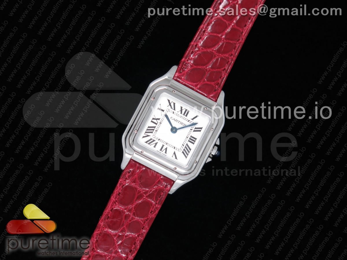 K11공장 까르띠에 팬더 레이디즈 27MM 스틸 화이트다이얼 레드 악어스트랩 / Panthère Secrete Ladies 27mm SS K11 11 Best Edition White Dial on Red Croco Strap Ronda Quartz
