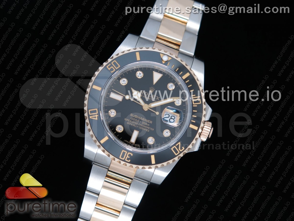 GM공장 롤렉스 서브마리너 포금 콤비 8포인트 블랙다이얼 흑콤 904L / Submariner 116613 LN GMF Best Edition Wrapped Gold Black Dial Diamonds Markers on SSYG Bracelet SA3135