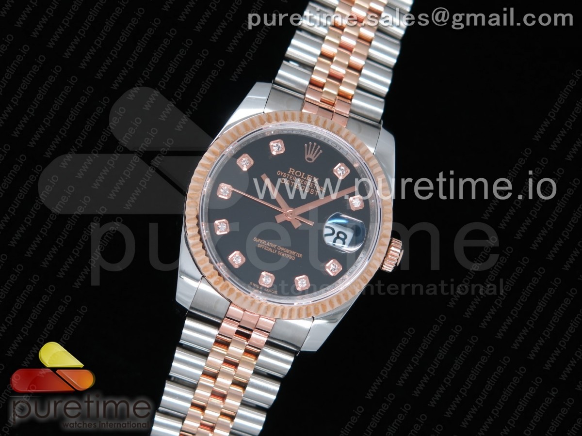 GM공장 롤렉스 데이저스트 36MM 로즈골드콤비 블랙텐포인트 포금 / DateJust 36 SSRG Wrapped 116231 GMF Black Dial Diamonds Markers on SSRG Wrapped Jubilee Bracelet SA3135