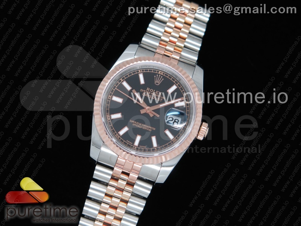 GM공장 롤렉스 데이저스트 36MM 로즈골드콤비 블랙바인덱스 포금 / DateJust 36 SSRG Wrapped 116231 GMF Black Dial Stick Markers on SSRG Wrapped Jubilee Bracelet SA3135