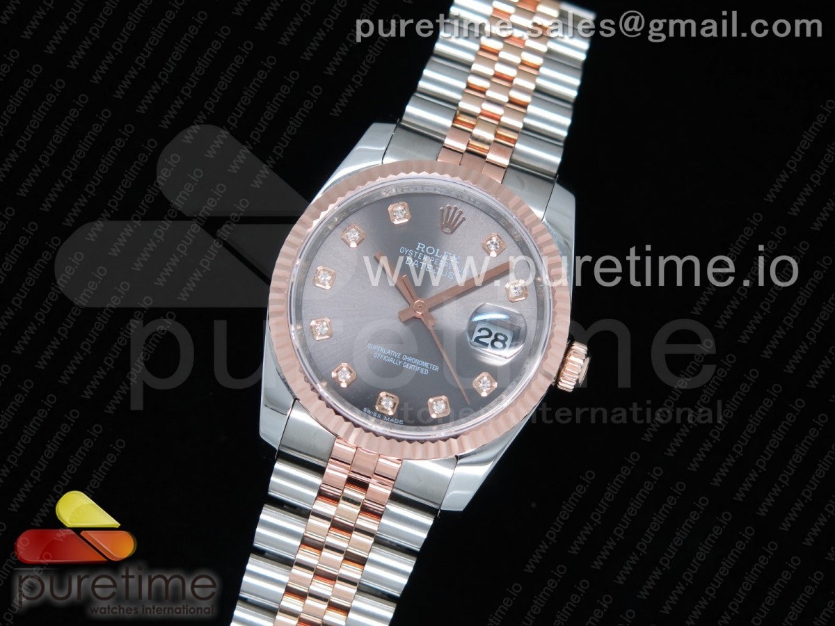 GM공장 롤렉스 데이저스트 36MM 로즈골드콤비 그레이텐포인트 포금 / DateJust 36 SSRG Wrapped 116231 GMF Gray Dial Diamonds Markers on SSRG Wrapped Jubilee Bracelet SA3135