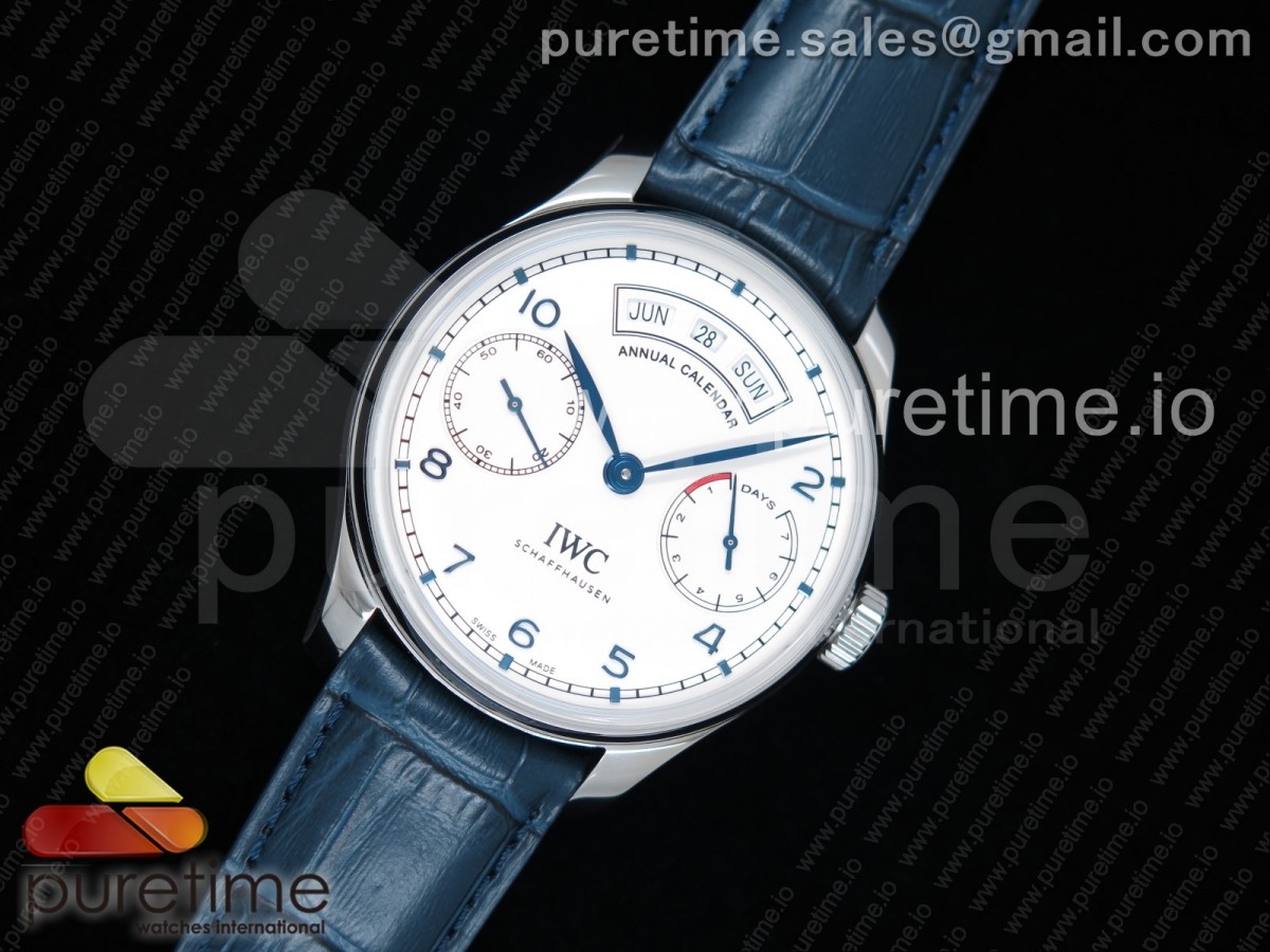 ZF공장 IWC포르투기저 애뉴얼캘린더 파워리저브 화이트다이얼 블루가죽스트랩 / Portuguese Real PR Real Annual Calendar IW5035 ZF 11 Best Edition White Dial Blue Markers on Blue Leather Strap A52850