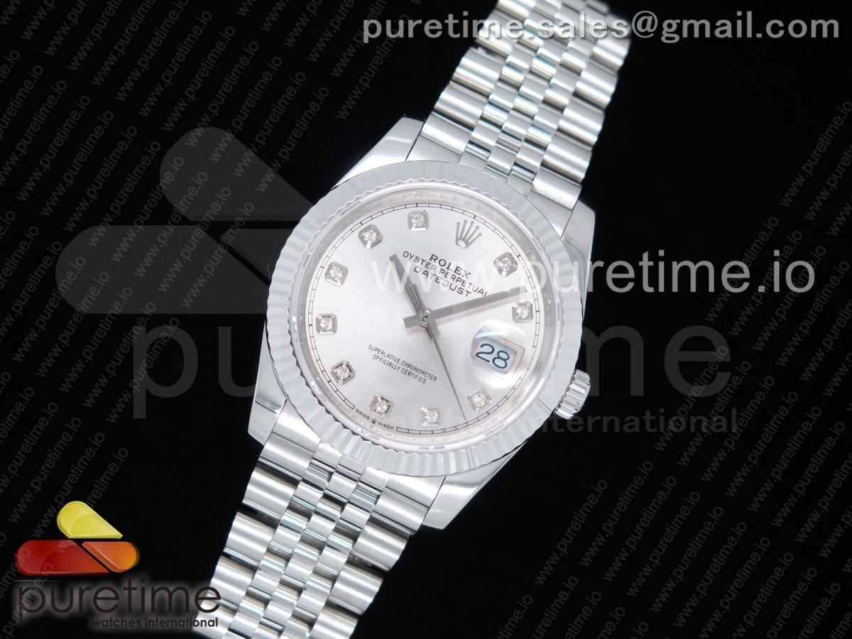 GM공장 롤렉스 데이저스트36 904L 실버다이얼 다이아몬드인덱스 플루티드베젤 DateJust 36 SS 126234 GMF Best Edition 904L Steel Silver Dial Diamonds Markers on Jubilee Bracelet A2824