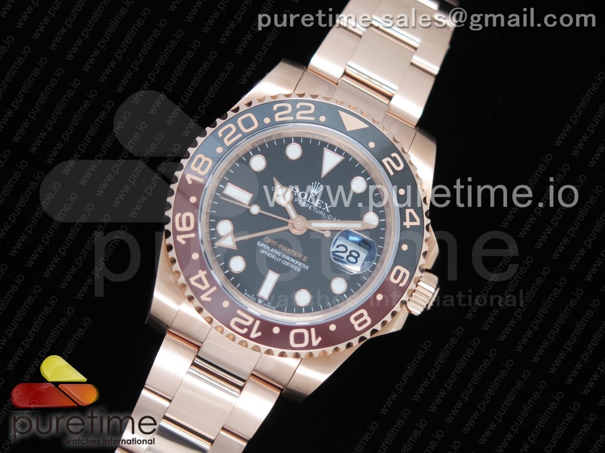 EW공장 롤렉스 GMT마스터 블랙&브라운 세라믹베젤 로즈골드 블랙다이얼 GMT-Master II 126715 CHNR BlackBrown Ceramic RG EWF Best Edition Black Dial on RG Bracelet A2836