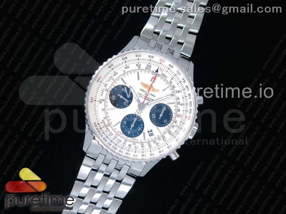 JF공장 V2 브라이틀링 네비타이머 스틸 화이트다이얼 브레이슬릿 Navitimer 01 SS JF 11 Best Edition White Dial on SS Bracelet A7750