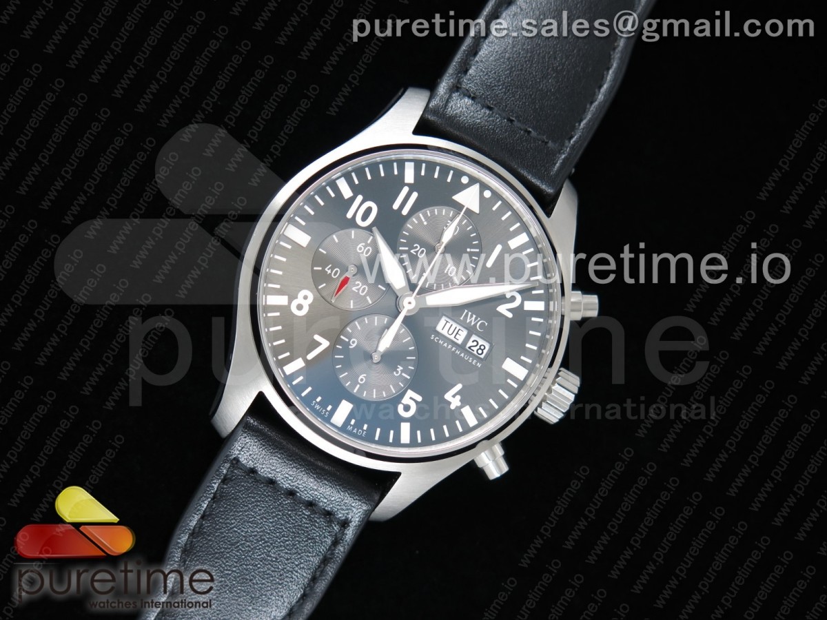 ZF공장 IWC 파일럿 크로노그래프 3777 그레이다이얼 가죽 / Pilot Chrono 3777 ZF 11 Best Edition Gray Dial on Black Leather Strap A7750