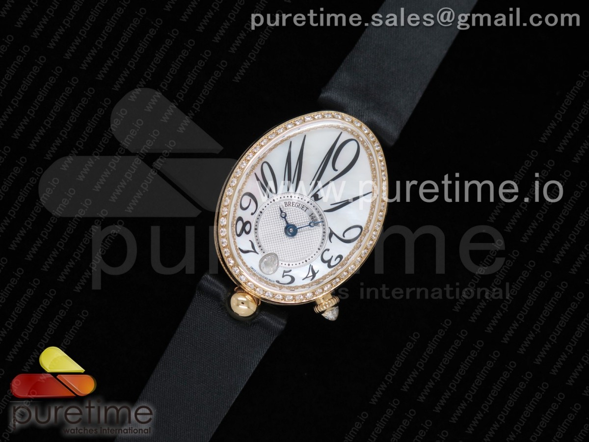 ZF공장 브레게 네이플 다이아베젤 자개다이얼 옐로우골드 직물스트랩 / Reine de Naples 8918BB YG ZF 11 Best Edition White MOP Dial Diamonds Bezel on Black Fabric Strap A537