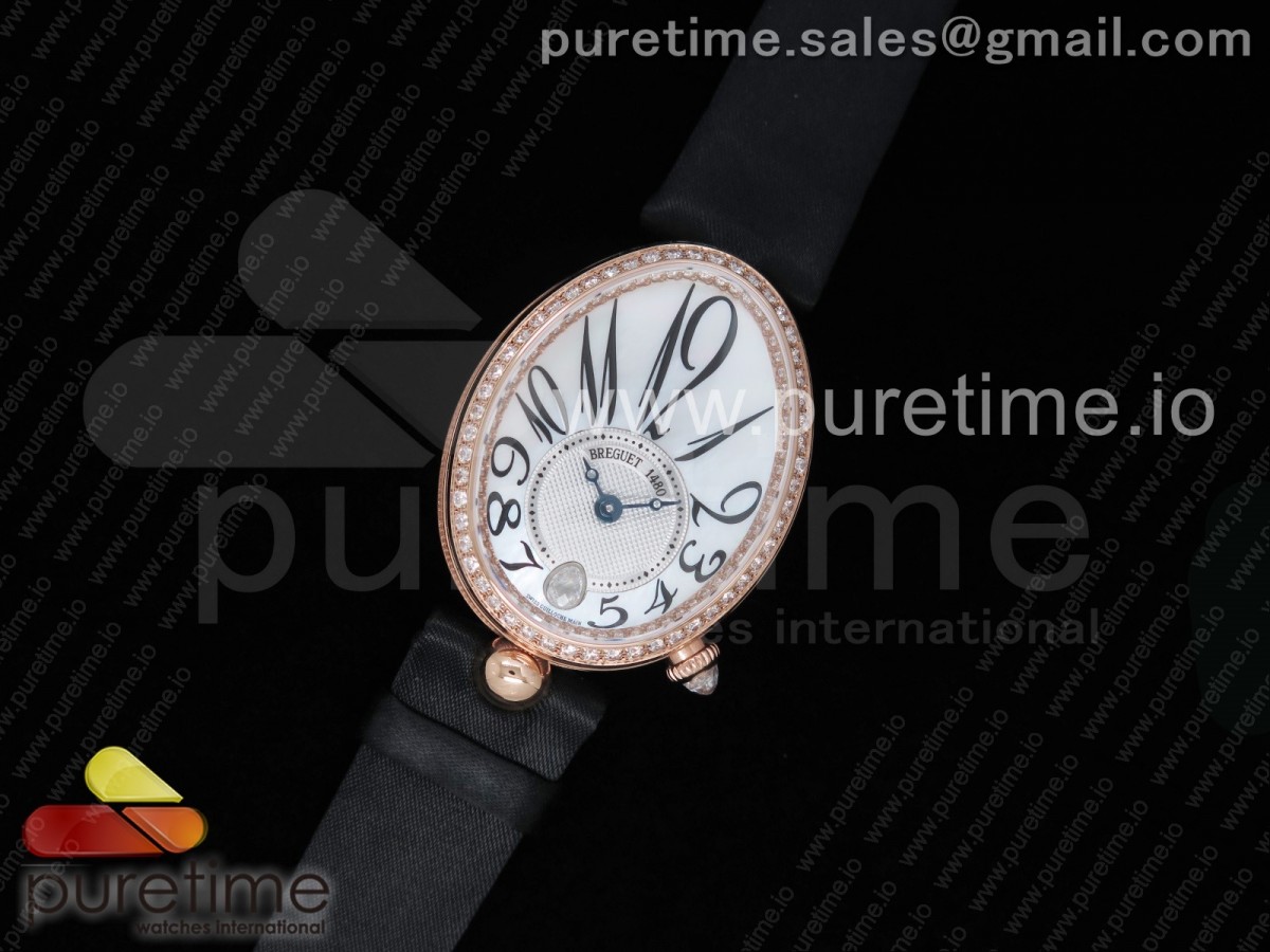 ZF공장 브레게 네이플 다이아베젤 자개다이얼 로즈골드 직물스트랩 / Reine de Naples 8918BB RG ZF 11 Best Edition White MOP Dial Diamonds Bezel on Black Fabric Strap A537