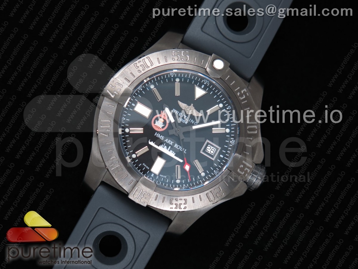 어벤져 씨울프 PVD케이스 GMS ARK ROYLA / Avenger Seawolf PVD Case Black HMS ARK ROYAL on Black Rubber Strap A2824