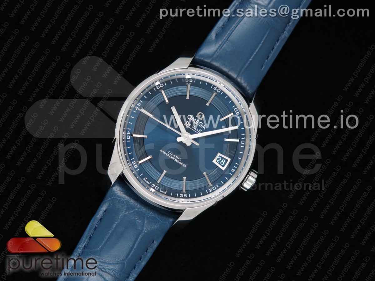 VS공장 오메가 드빌 아워비전 41MM 스틸 블루바인덱스 악어가죽 / De Ville Hour Vision 41mm SS VSF 11 Best Edition Blue Dial on Blue Croco Leather Strap A8900 Super Clone