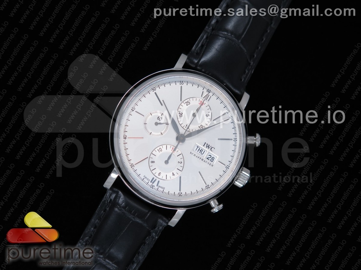ZF공장 IWC 포르토피노크로노 스틸 화이트다이얼 가죽스트랩 / Portofino Chrono SS ZF 11 Best Edition White Dial SS Markers on Black Leather Strap A7750