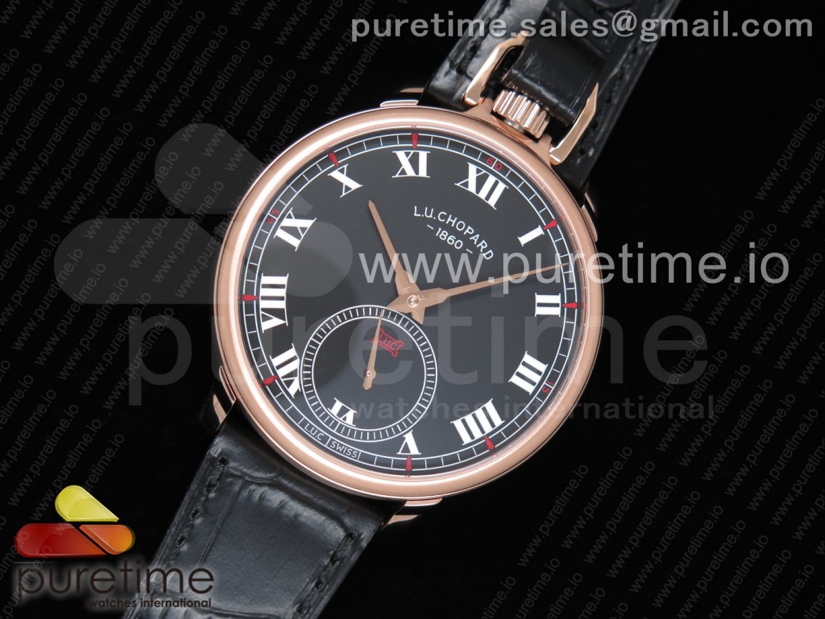 쇼파드 루이 율리스 스틸 블랙다이얼 로즈골드 가죽 / Chopard Louis-Ulysse The Tribute RG Black Dial on Black Leather Strap A6498