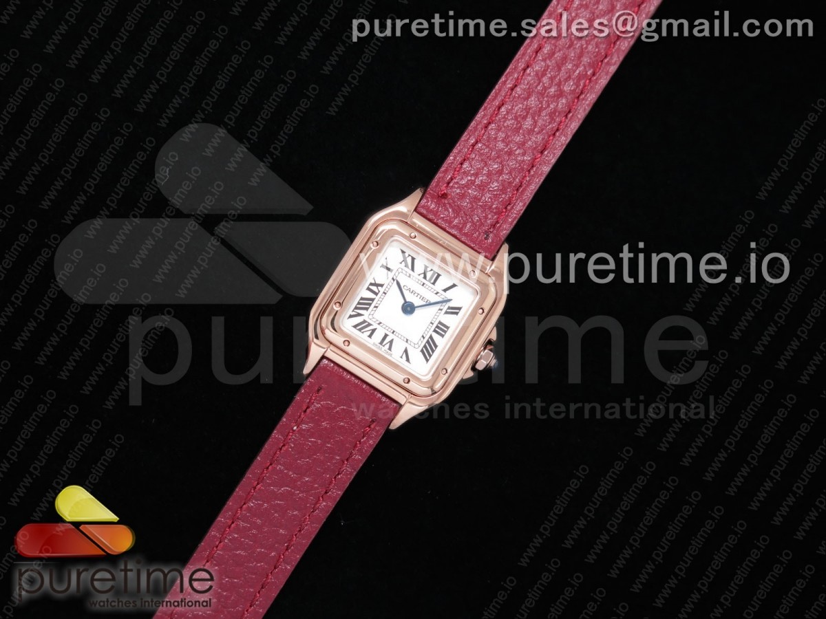 K11공장 까르띠에 팬더 레이디즈 22mm 가죽 로즈골드 / Santos Ladies RG 22mm K11F Best Edition White Dial on Red Leather Strap Ronda Quartz