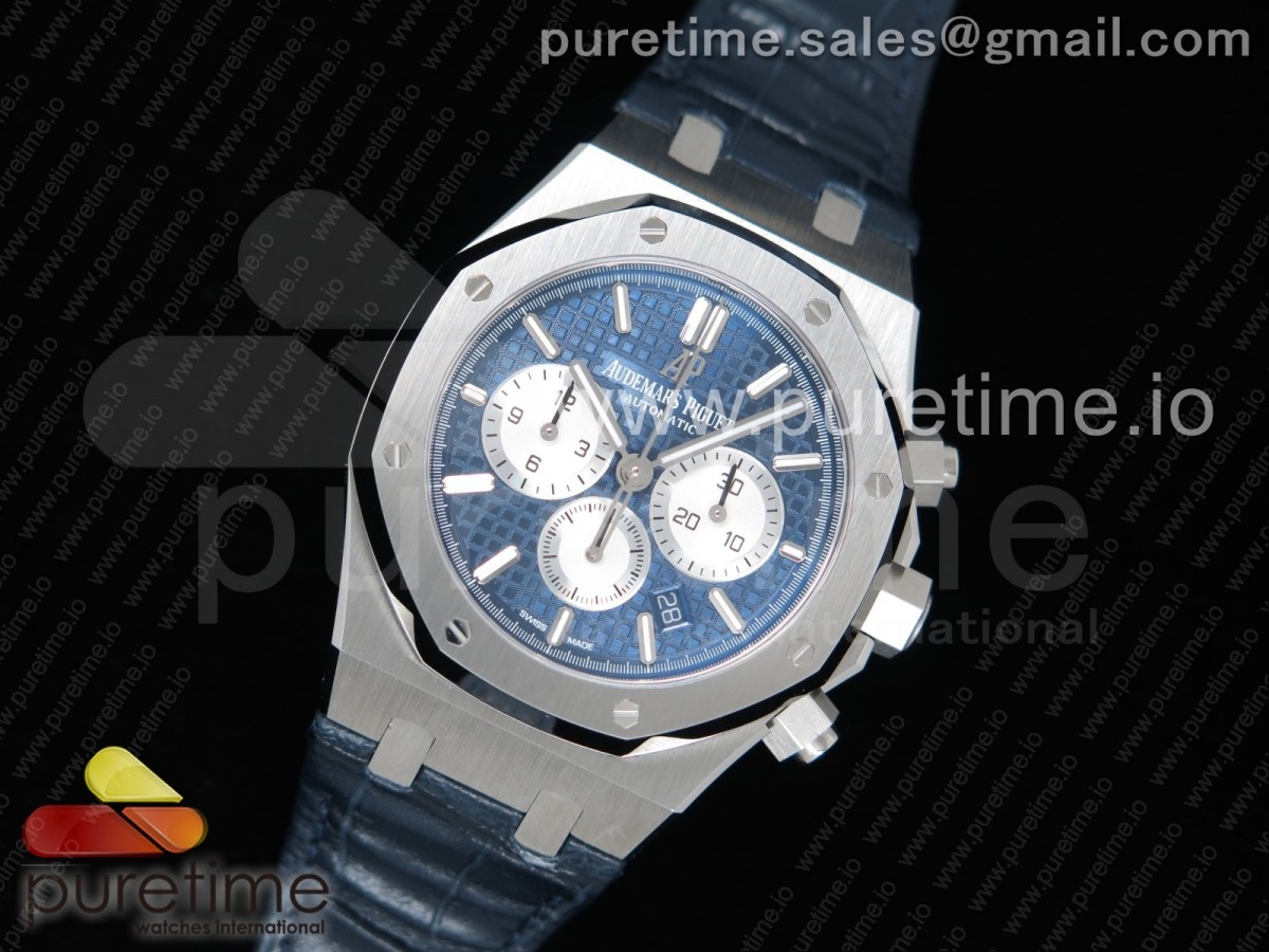 OM공장 오데마피게 로얄오크 크로노그래프 블루앤화이트다이얼 가죽 / Royal Oak Chrono 26331ST SS OMF 11 Best Edition BlueWhite Dial on Blue Leather Strap A7750 (Free Rubber Strap)