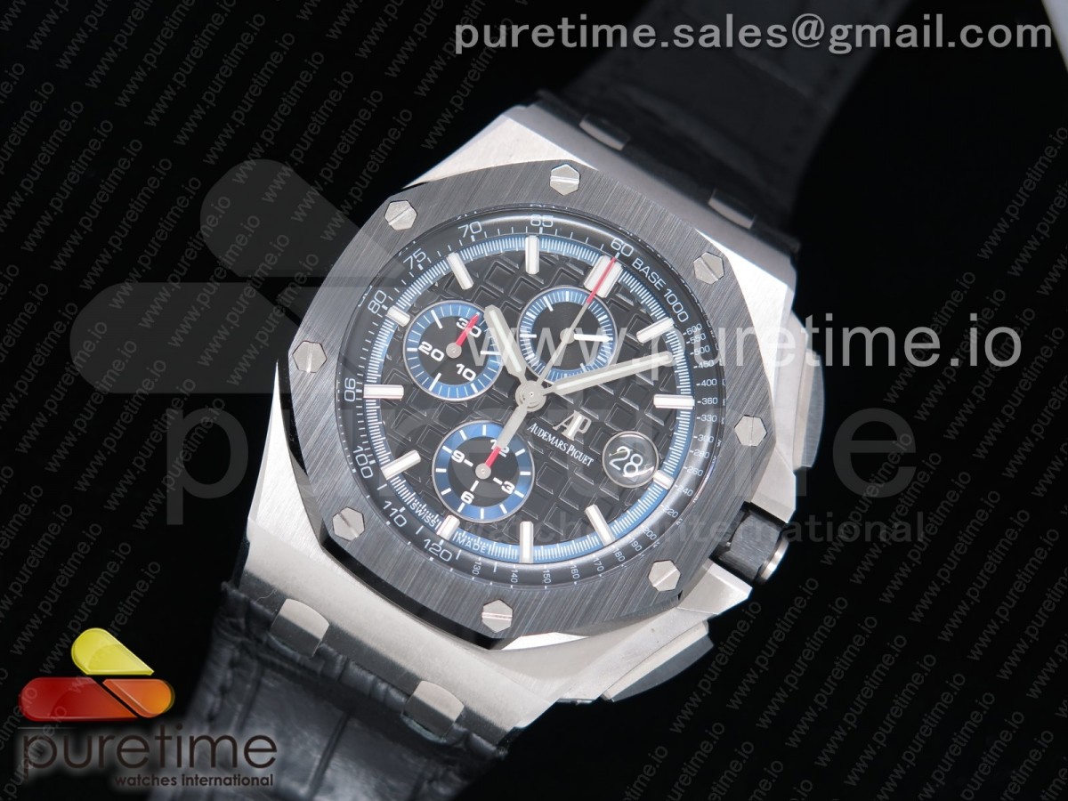 JF공장 오데마피게 로얄오크 오프쇼어 크로노그래프 44 세라믹베젤 블랙앤블루다이얼 / Royal Oak Offshore 44mm 26411PO SS Updated Black Ceramic Bezel JF 11 Best Edition BlackBlue Dial on Rubber Strap A3126
