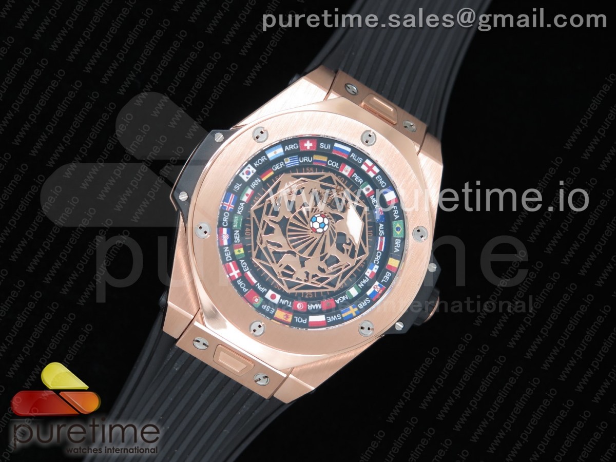 HB공장 위블로 빅뱅 유니코 상블루 로골 스켈레톤다이얼 러버스트랩 / Big Bang Unico Sang Bleu RG HBF Flags Inner Bezel Skeleton Dial on Black Gummy Strap HUB1213