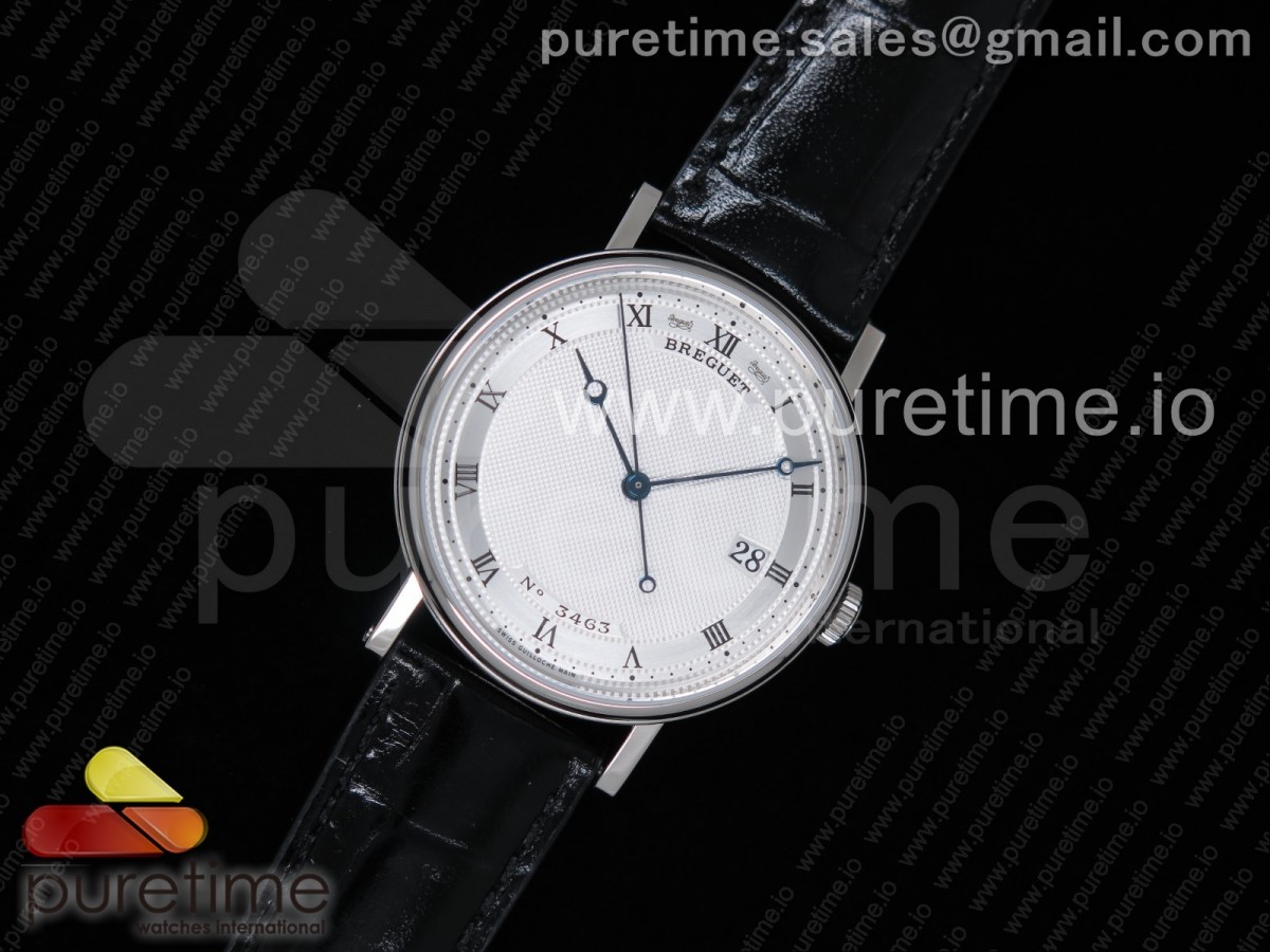 FK공장 V2 브레게 클래식 5177 화이트 플레이드텍스쳐다이얼 가죽스트랩Classique Auto 5177 SS FKF 11 Best Edition White Hobnail Textured Dial on Black Leather Strap MIYOTA 9015 V2