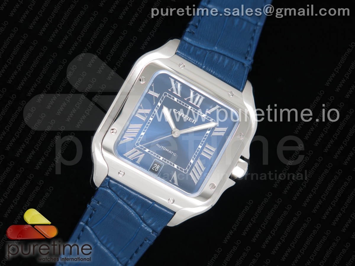 V6공장 산토스 40MM 블루다이얼 블루스트랩 / Santos de Cartier 40mm 2018 V6F 11 Best Edition Blue Dial on Blue Leather Strap MIYOTA 9015