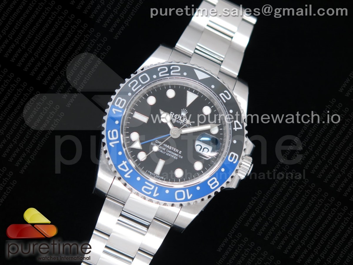 GM공장 롤렉스 GMT마스터2 블루앤블랙 베트맨 블랙다이얼 브슬 904L 3186 / GMT Master II 116710 BLNR Real Ceramic 904L SS GMF 11 Best Edition Black Dial on Bracelet A3186 (Correct Hand Stack)