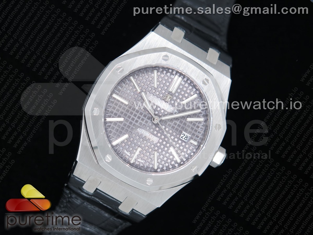 OM공장 오데마피게 로얄오크 15400 그레이다이얼 가죽 / Royal Oak 41mm 15400 SS OMF 11 Best Edition Gray Textured Dial on Black Leather Strap A3120