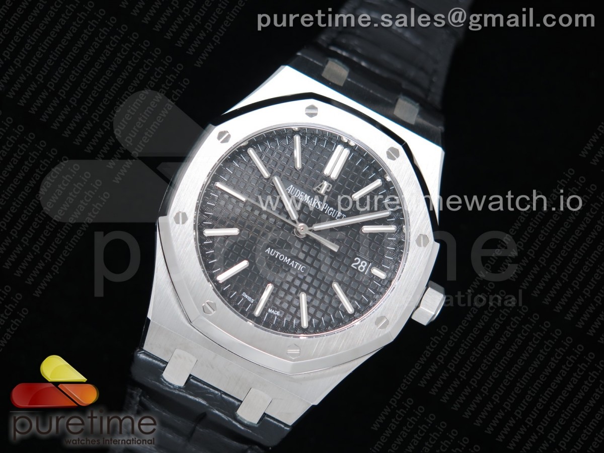 OM공장 오데마피게 로얄오크 15400 블랙다이얼 가죽 / Royal Oak 41mm 15400 SS OMF 11 Best Edition Black Textured Dial on Black Leather Strap A3120