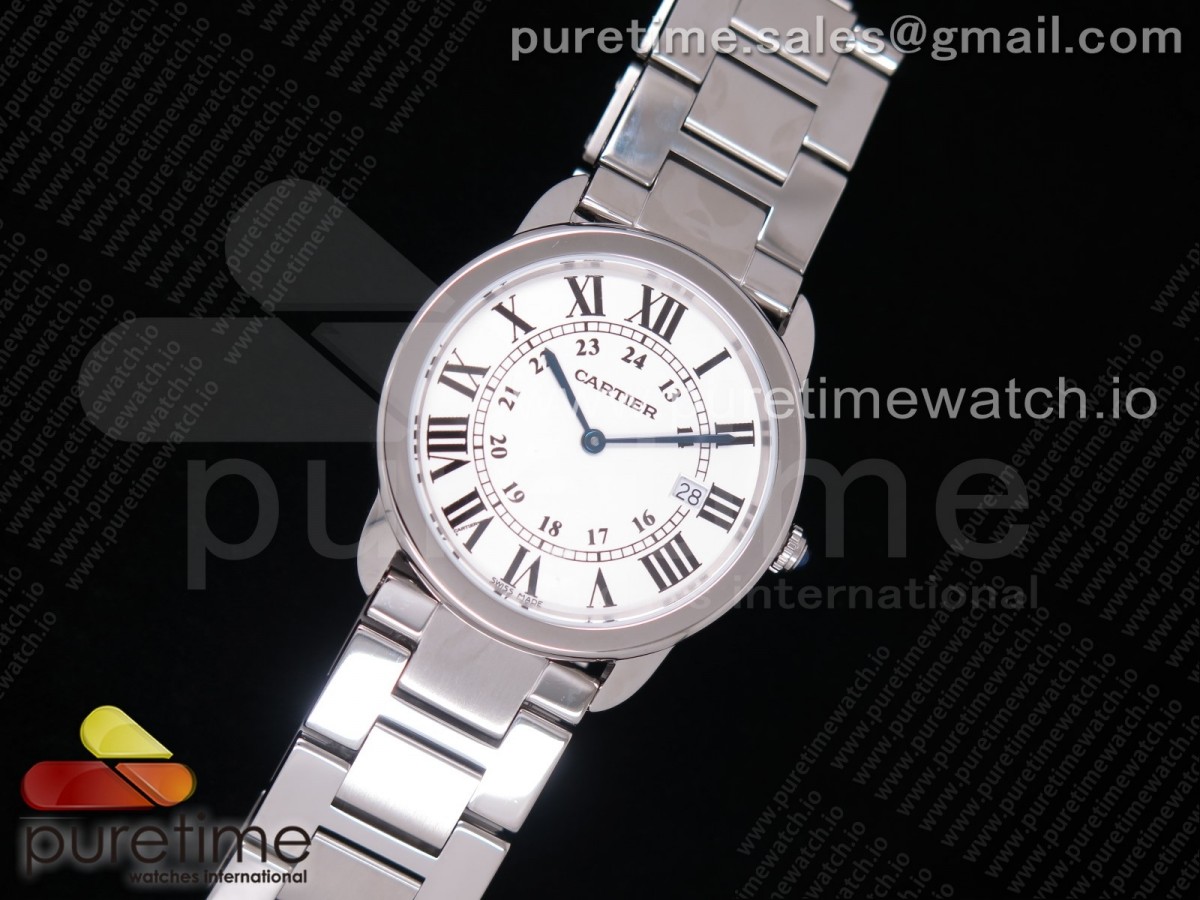 GP공장 까르띠에 롱드솔로 36MM 스틸 화이트다이얼 브레이슬릿 / Ronde Solo De Cartier 36mm SS GPF Maker White Dial on SS Bracelet Ronda Quartz