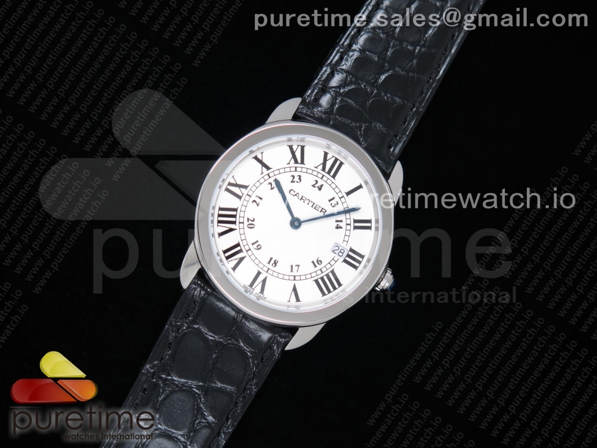 GP공장 까르띠에 롱드솔로 36MM 스틸 화이트다이얼 악어가죽 / Ronde Solo De Cartier 36mm SS GPF Maker White Dial on Black Croco Strap Ronda Quartz