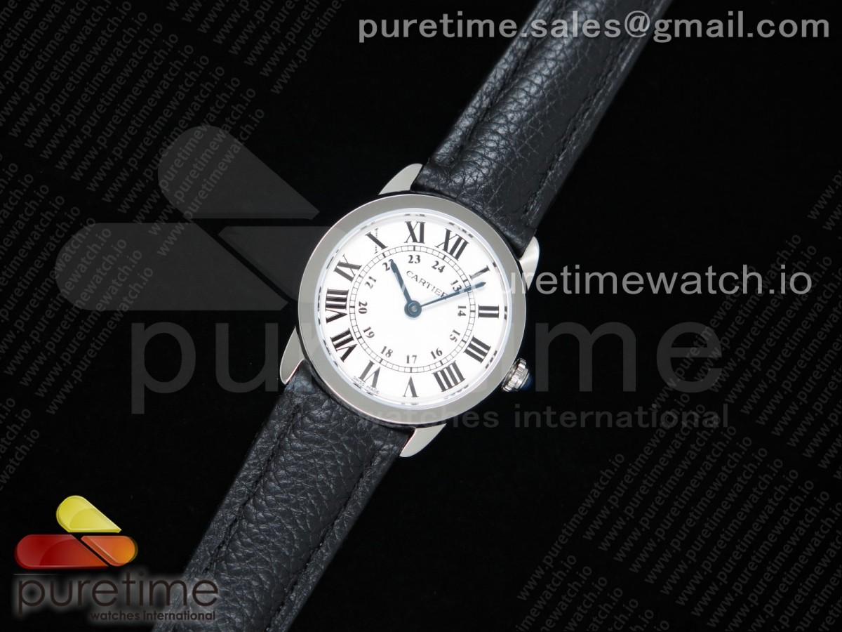 GP공장 까르띠에 롱드솔로 29MM 스틸 화이트다이얼 가죽 / Ronde Solo De Cartier 29mm SS GPF Maker White Dial on Black Leather Strap Ronda Quartz