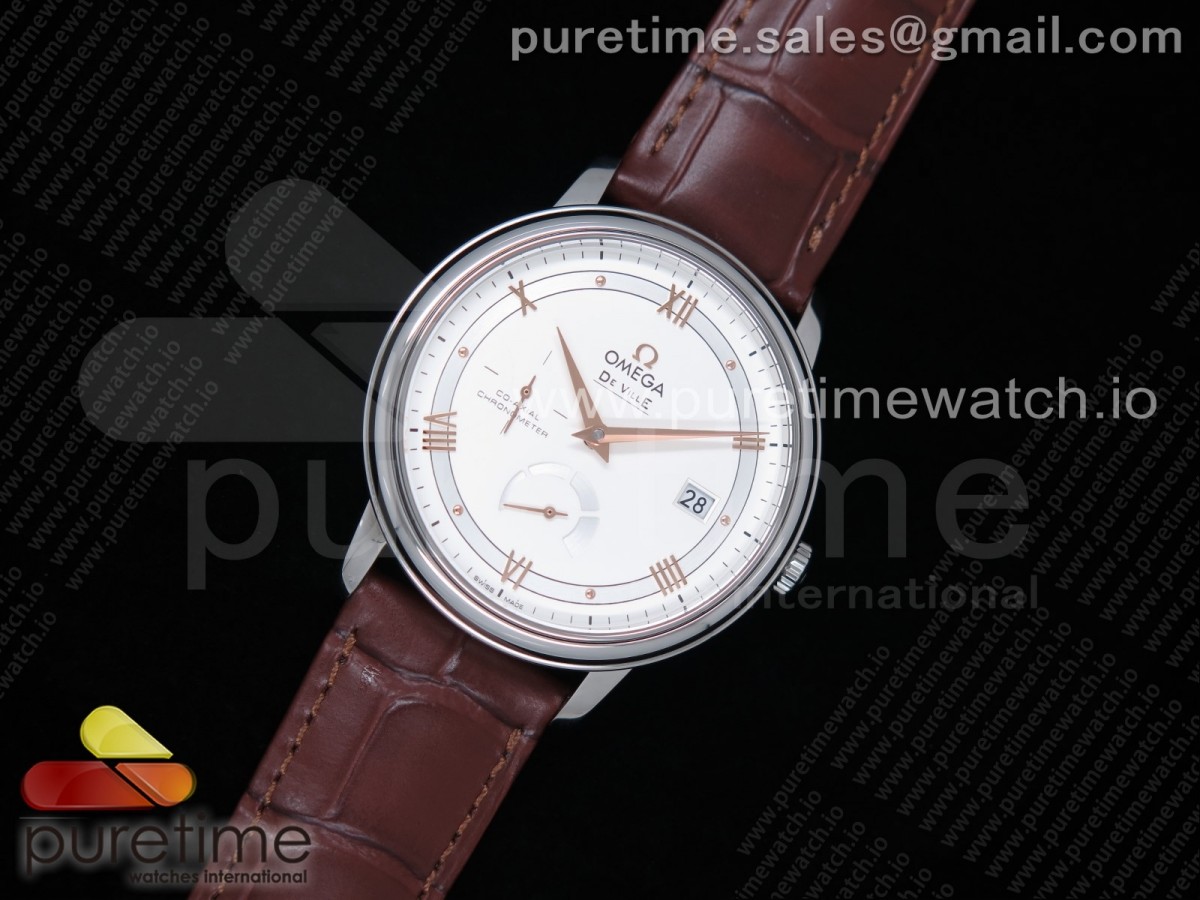ZF공장 오메가 드빌 프레스티지 파워리저브 화이트다이얼 가죽 / De Ville Prestige Real PR SS ZF 11 Best Edition White Dial RG Hands on Brown Leather Strap MIYOTA 9015