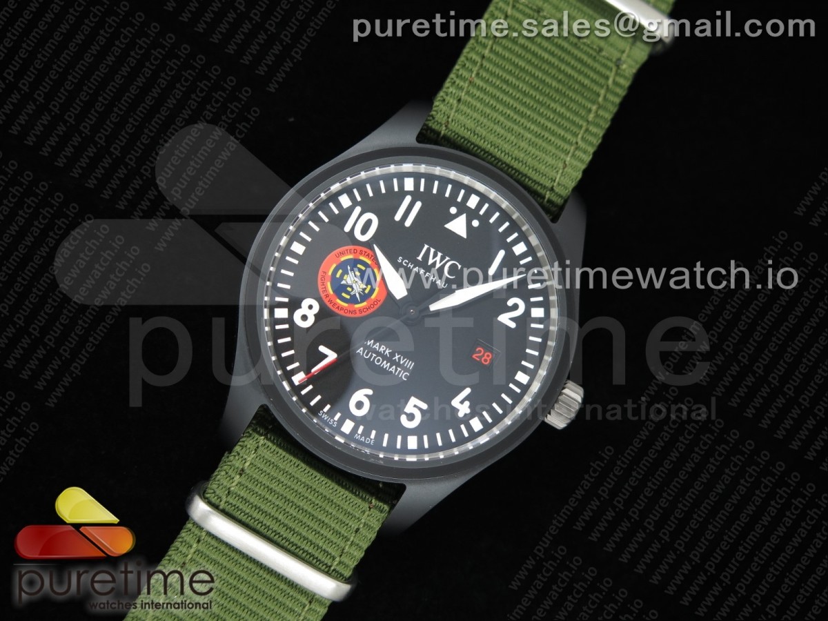 M+F공장 IWC 탑건 SFTI 세라믹 블랙다이얼 그린나일론 / Mark XVIII 'TOPGUN SFTI' Ceramic M+F Best Edition Black Dial on Green Nylon Strap A35111